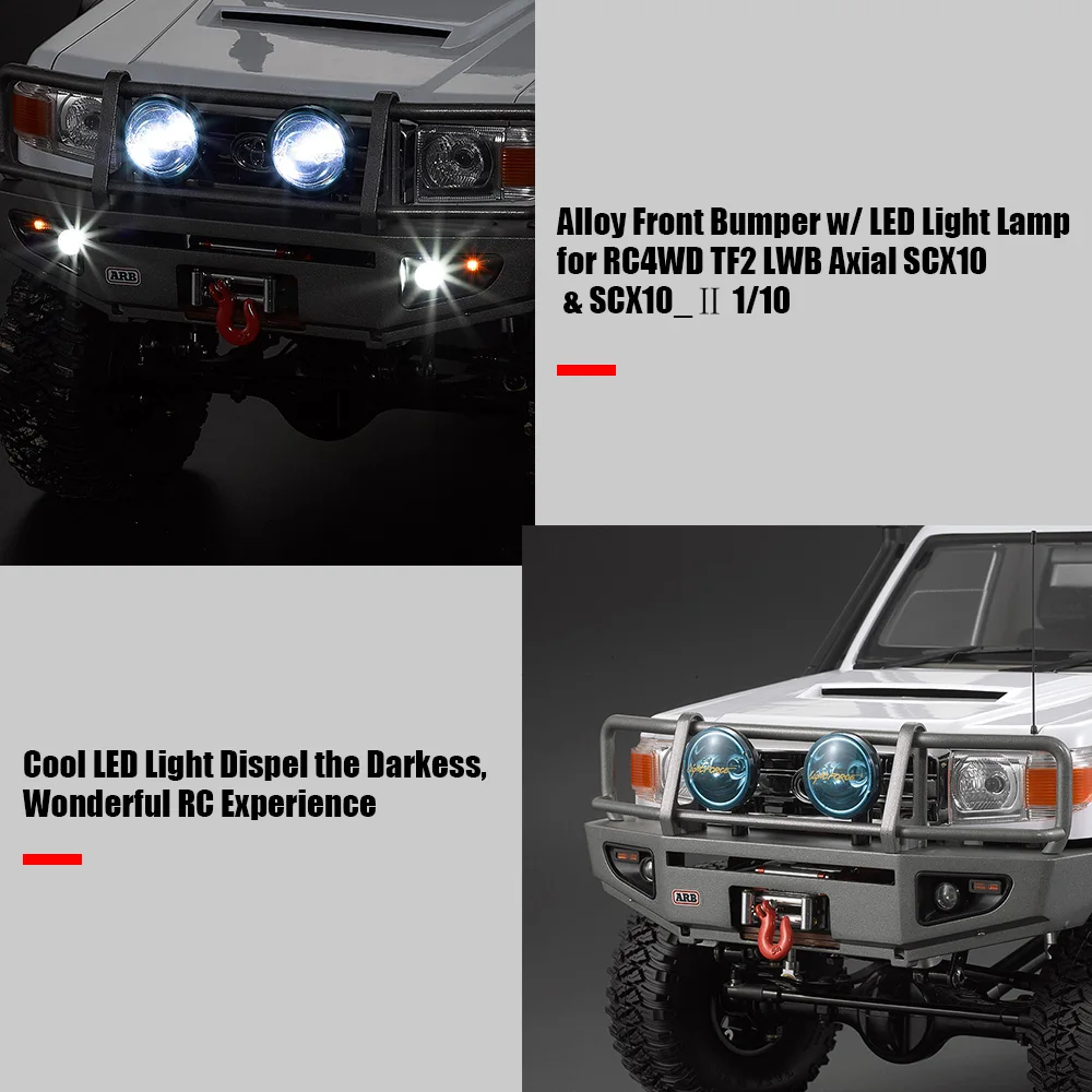 Alloy Front Bumper w LED Light Lamp for RC4WD TF2 LWB Axial SCX10 SCX10-2 1:10 RC Crawler Truck SUV RC Cars Parts
Alloy Front Bumper w LED Light Lamp for RC4WD TF2 LWB Axial SCX10 SCX10-2 1:10 RC Crawler Truck SUV RC Cars Parts
