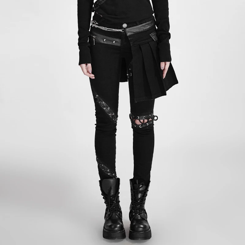 Punk Black Removable Lacing Design Cotton Skinny Lady Skirt Pants Steampunk Gothic Sexy Women Slim-fitting Low-waist Trousers
Punk Black Removable Lacing Design Cotton Skinny Lady Skirt Pants Steampunk Gothic Sexy Women Slim-fitting Low-waist Trousers