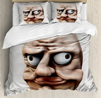 Humor Duvet Cover Set Grumpy Internet Troll Face with Trippy Gestures Ugly Post Meme Joke Image Decorative 4 Piece Bedding Set
Humor Duvet Cover Set Grumpy Internet Troll Face with Trippy Gestures Ugly Post Meme Joke Image Decorative 4 Piece Bedding Set