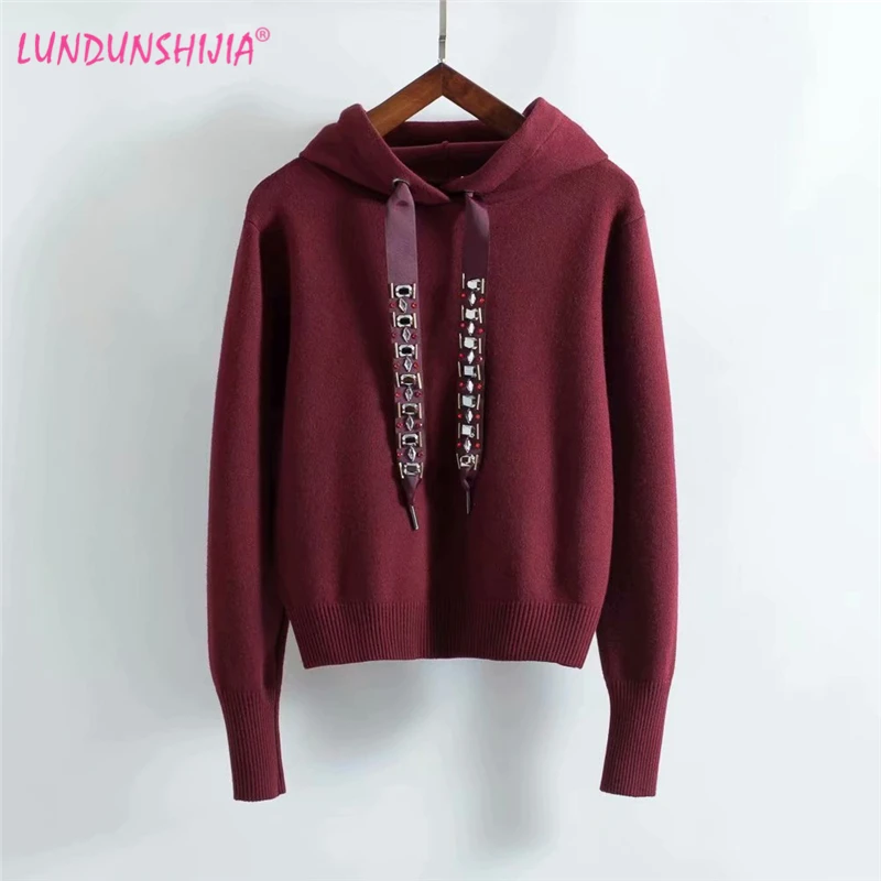 LUNDUNSHIJIA 2019 Spring Fashion Women Hooded Sweatershirts Gem Lace-up Pullovers Wine Red Short Style Pullovers Top
LUNDUNSHIJIA 2019 Spring Fashion Women Hooded Sweatershirts Gem Lace-up Pullovers Wine Red Short Style Pullovers Top