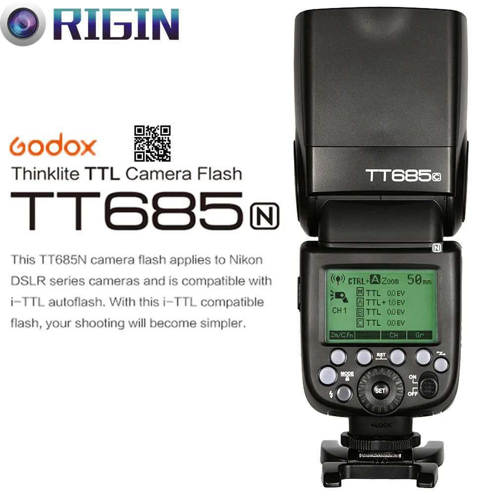 Godox TT685N Camera Flash 2.4GHz Wireless Transmission+i-TTL II Autoflash (GN60, High Speed Sync 1/8000s) For Nikon Camera 
Godox TT685N Camera Flash 2.4GHz Wireless Transmission+i-TTL II Autoflash (GN60, High Speed Sync 1/8000s) For Nikon Camera