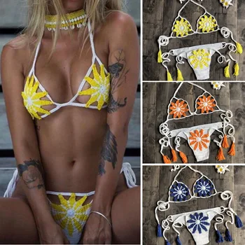 Women Sexy Color Matching Bikini Set Beach Split Swimsuit Crochet Flower Backless Bras Thong Bottoms
Women Sexy Color Matching Bikini Set Beach Split Swimsuit Crochet Flower Backless Bras Thong Bottoms