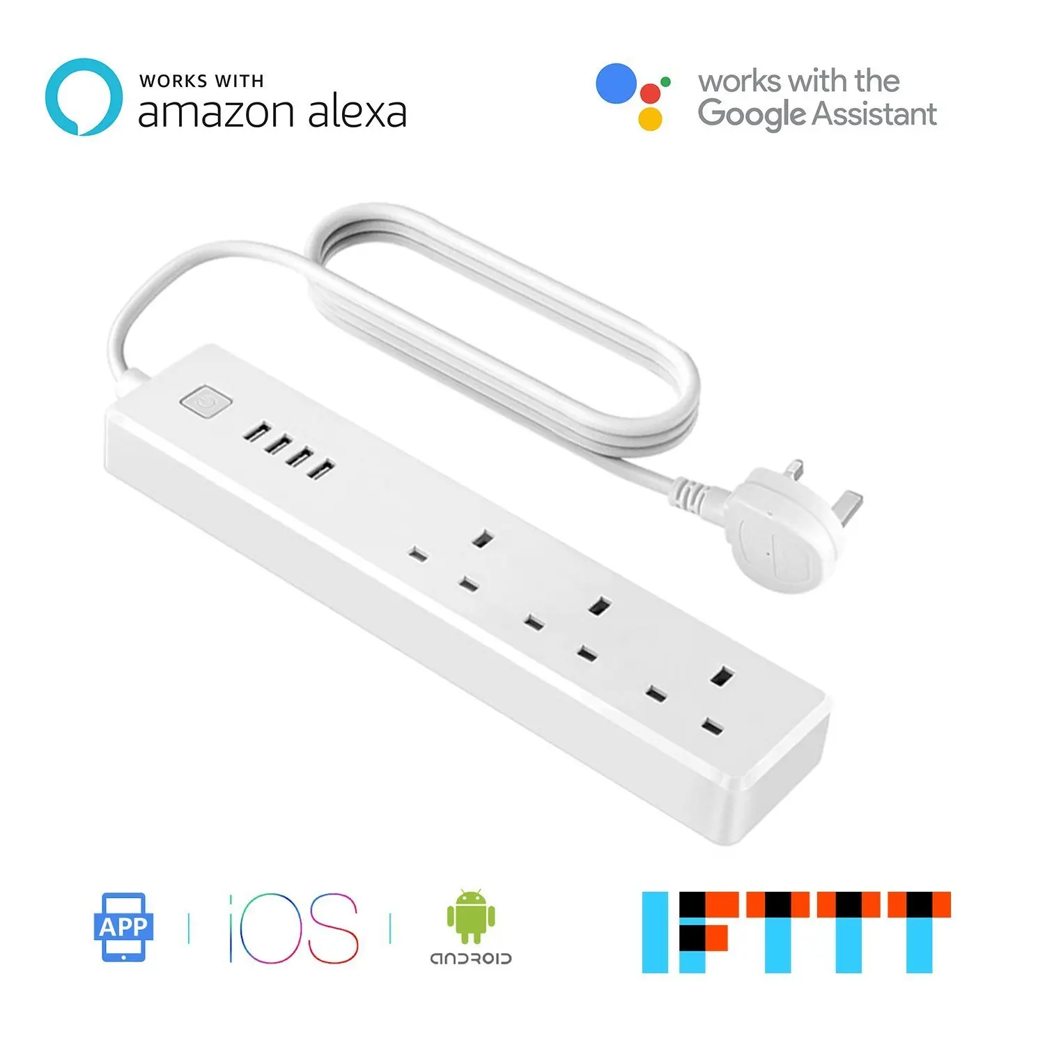 Smart Wi-Fi Surge Protector UK Plug Sockets 3 AC Outlets 4 USB Port Power Strip Works with Alexa Google Assistant and IFTTT
Smart Wi-Fi Surge Protector UK Plug Sockets 3 AC Outlets 4 USB Port Power Strip Works with Alexa Google Assistant and IFTTT