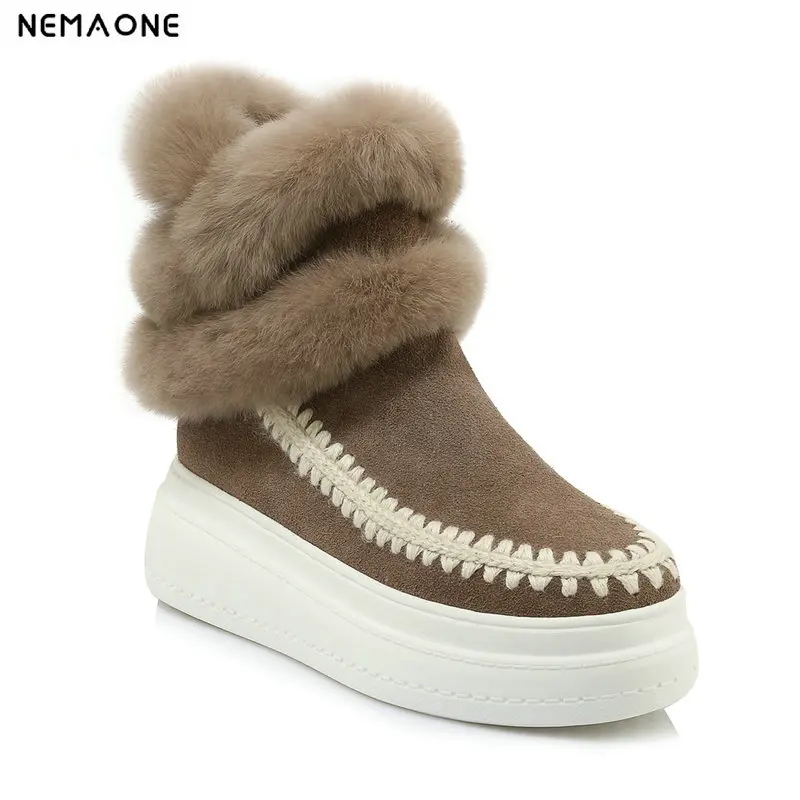 

NemaoNe 2019 Real Leather Female Furry Boots Winter Snow Boots Shoes with warm for Women style booties Fur Australia