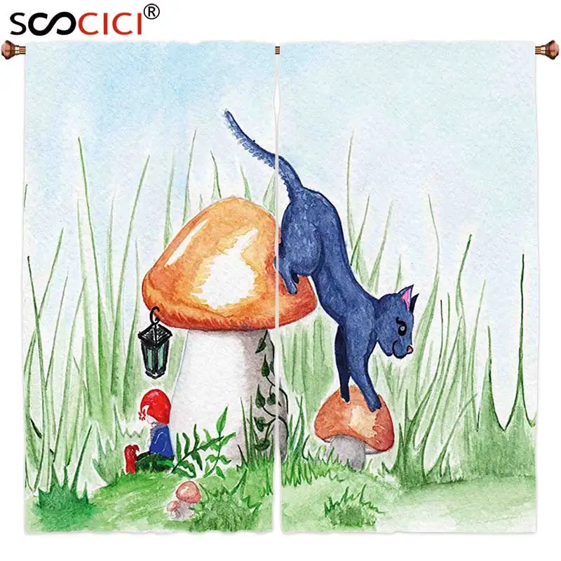 Window Curtains Treatments 2 Panels,Animal Decor Little Cartoon Cat Black in a Mushroom Garden with Leaves and Flowers Art
Window Curtains Treatments 2 Panels,Animal Decor Little Cartoon Cat Black in a Mushroom Garden with Leaves and Flowers Art