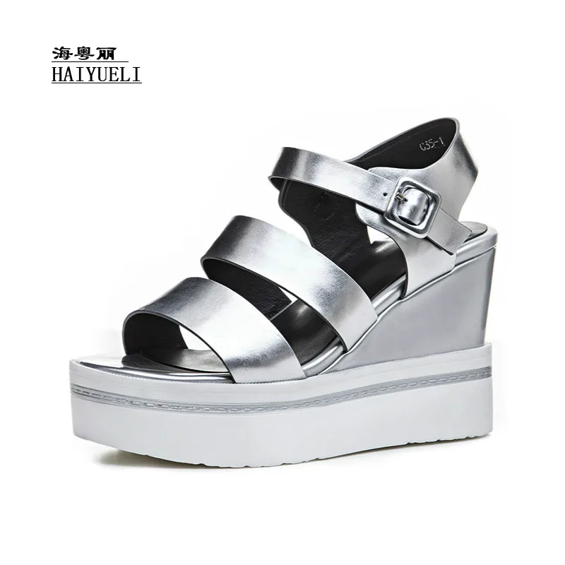Top Product Women Shoes Genuine Leather Pure Handmade Wedge Shoes High-heeled Sandals Shoes