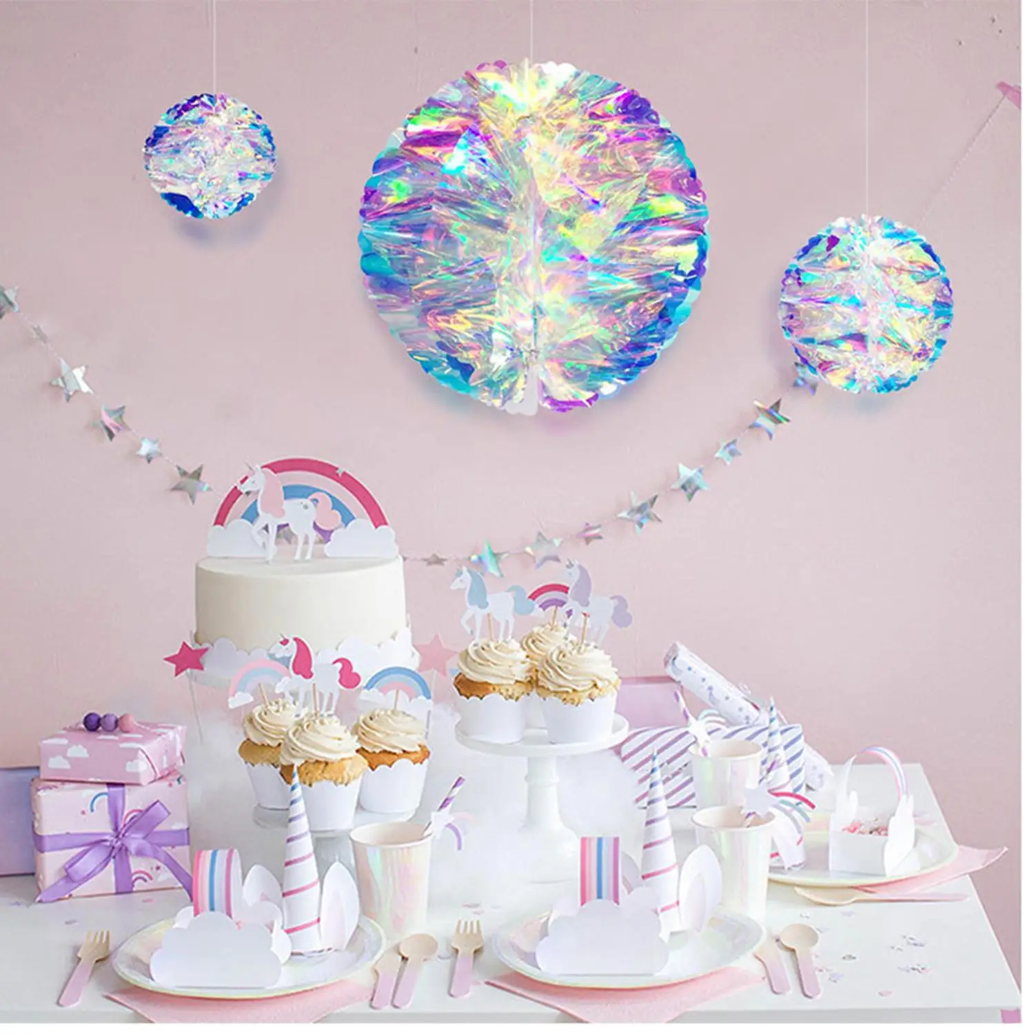 3pcs/set Rainbow Film Laser Paper Flower Ball Plastic Gradient Iridescent Party Props Colorful Home Decoration Drop Ornament
3pcs/set Rainbow Film Laser Paper Flower Ball Plastic Gradient Iridescent Party Props Colorful Home Decoration Drop Ornament