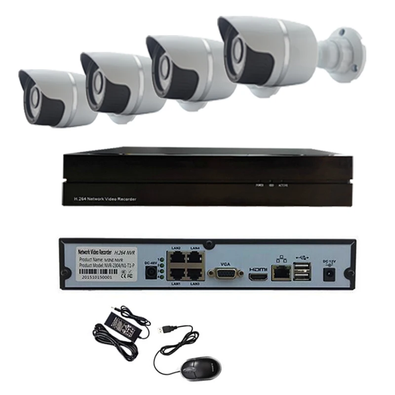 

4CH POE HD 1.0MP 720P IP Network Camera metal outdoor 4CH POE NVR P2P onvif night vision security kit