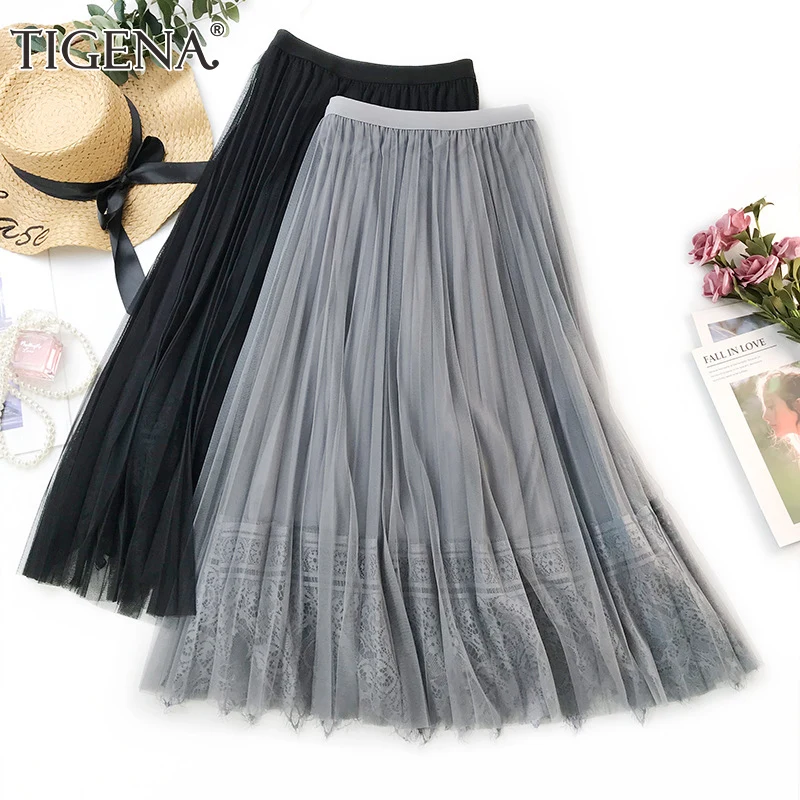 TIGENA New Beautiful Lace Tulle Skirt Women 2019 Summer High Waist Pleated Long Maxi Skirt Female Black Pink School Sun Skirt
TIGENA New Beautiful Lace Tulle Skirt Women 2019 Summer High Waist Pleated Long Maxi Skirt Female Black Pink School Sun Skirt