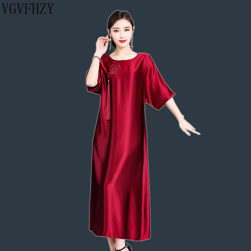 Summer Dress Women 2019 Loose National Style Long Dress Silk Elegant Solid color Casual Short Sleeve Dresses Vestidos
Summer Dress Women 2019 Loose National Style Long Dress Silk Elegant Solid color Casual Short Sleeve Dresses Vestidos