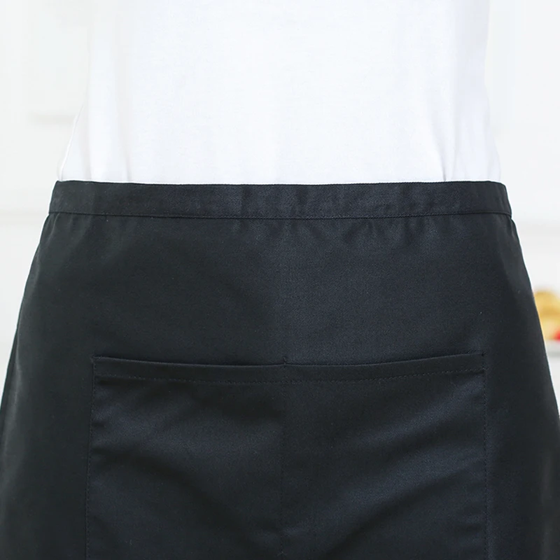 Black Half Apron Restaurant Waitress Chef Apron Short Waist Bar Household Cleaning Apron 2/3Pockets Bow Tie Craft