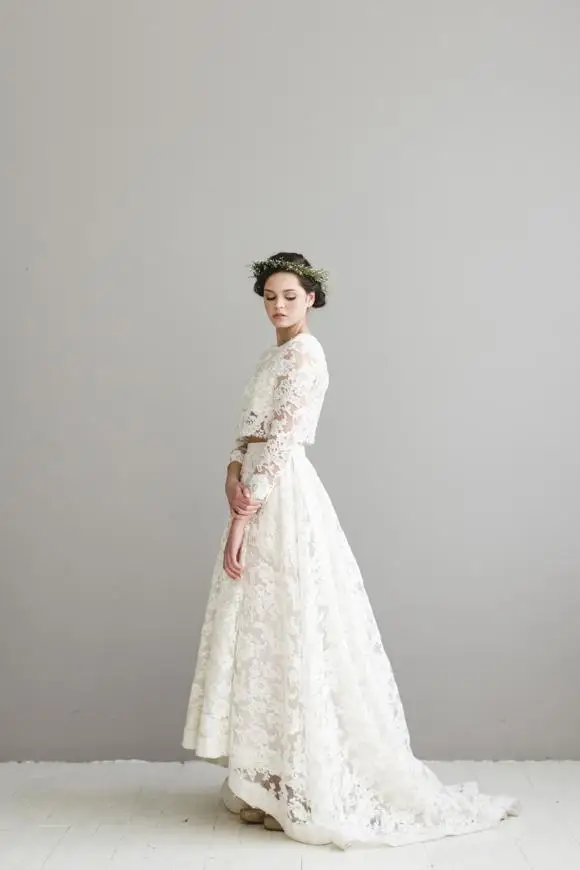 A-line-Casamento-2016-O-Neck-Long-Sleeve-White-Appliqued-Lace-Wedding-Dresses-Two-Pieces-Bridal (1)