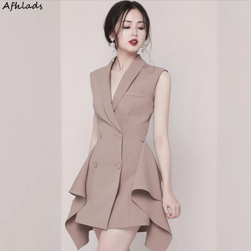 Summer 2019 New Fashion Double-Breasted Irregular V-Neck Sleeveless Slim Professional Ruffles Patchwork High Waist Mini Dress
Summer 2019 New Fashion Double-Breasted Irregular V-Neck Sleeveless Slim Professional Ruffles Patchwork High Waist Mini Dress