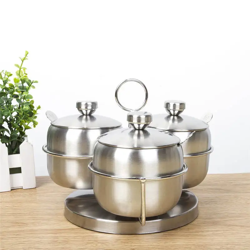 High Quality Rotary Stainless Steel Condiment Pots Seasoning Container Large Capacity With Spice Rack
High Quality Rotary Stainless Steel Condiment Pots Seasoning Container Large Capacity With Spice Rack