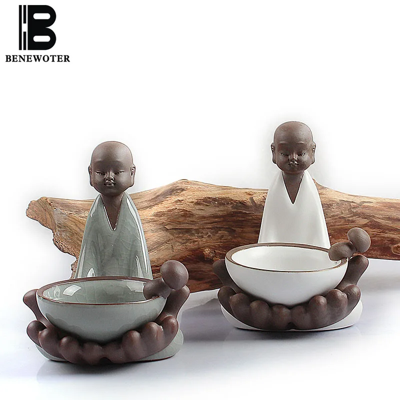 

BENEWOTER Cerative Tea Set Accessories Infuser Ceramic Porcelain Ice Crackle Kiln Filter Buddha Monk Ornament Tea Pet Strainer