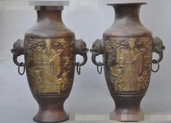 S01203 11"chinese bronze gilt beast head Mammon god kid Statue pair Bottle Pot Vase B0403
S01203 11"chinese bronze gilt beast head Mammon god kid Statue pair Bottle Pot Vase B0403