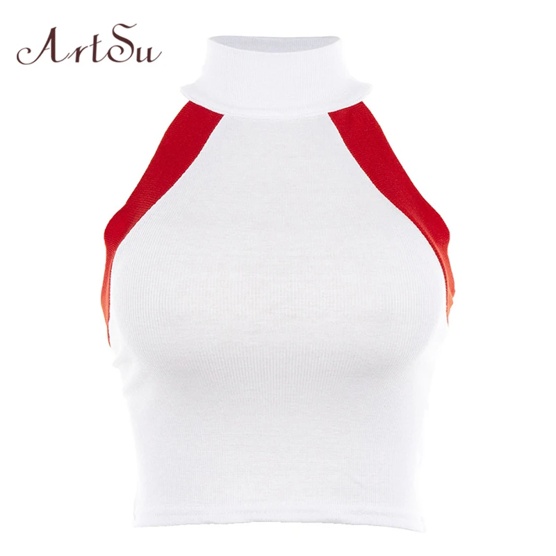 ArtSu Fashion Turtleneck Sleeveless Tank Tops Women Summer Red White Crop Top Off Shoulder Knit Top Cami Streetwear ASVE20597
ArtSu Fashion Turtleneck Sleeveless Tank Tops Women Summer Red White Crop Top Off Shoulder Knit Top Cami Streetwear ASVE20597