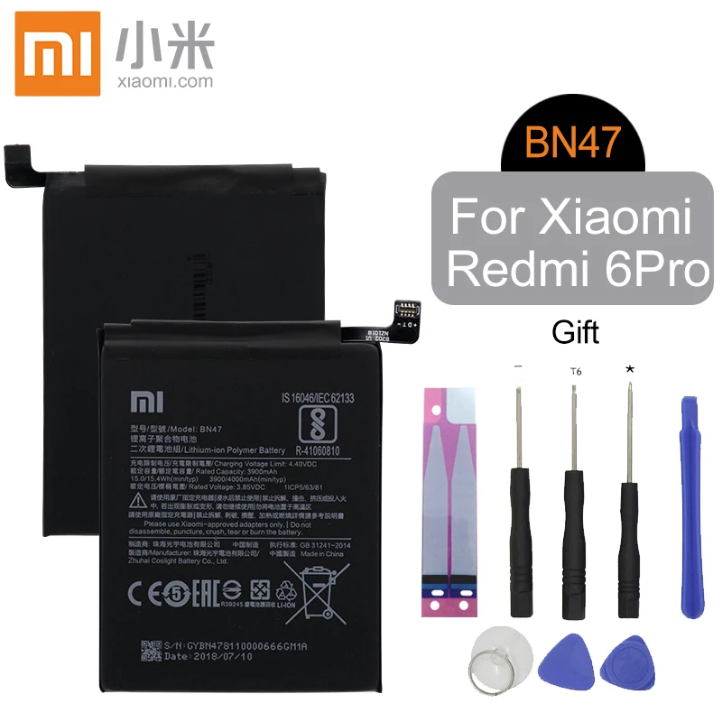 Xiao mi Original Replacement Phone Battery BN47 For Xiaomi Redmi 6 pro A2 Lite 3900mAh Genuine Li-ion battery + Free Tools
Xiao mi Original Replacement Phone Battery BN47 For Xiaomi Redmi 6 pro A2 Lite 3900mAh Genuine Li-ion battery + Free Tools