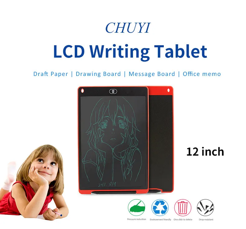 12 inch LCD Writing Tablet Digital Drawing Tablet Handwriting Pads Portable Electronic Tablet Board Ultra-thin Board with Pen