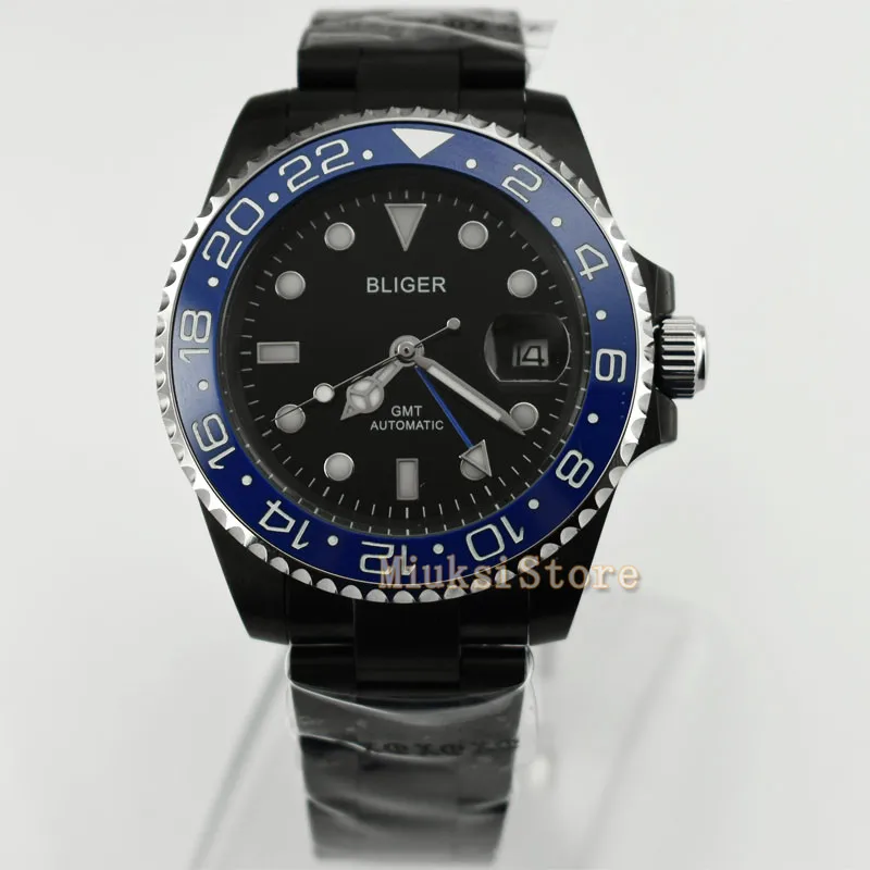 40mm GMT Automatic black men watches date schwarz Zifferblatt Saphirglas Luminous sapphire glass PVD De luxe En Acier Plein Noir
40mm GMT Automatic black men watches date schwarz Zifferblatt Saphirglas Luminous sapphire glass PVD De luxe En Acier Plein Noir