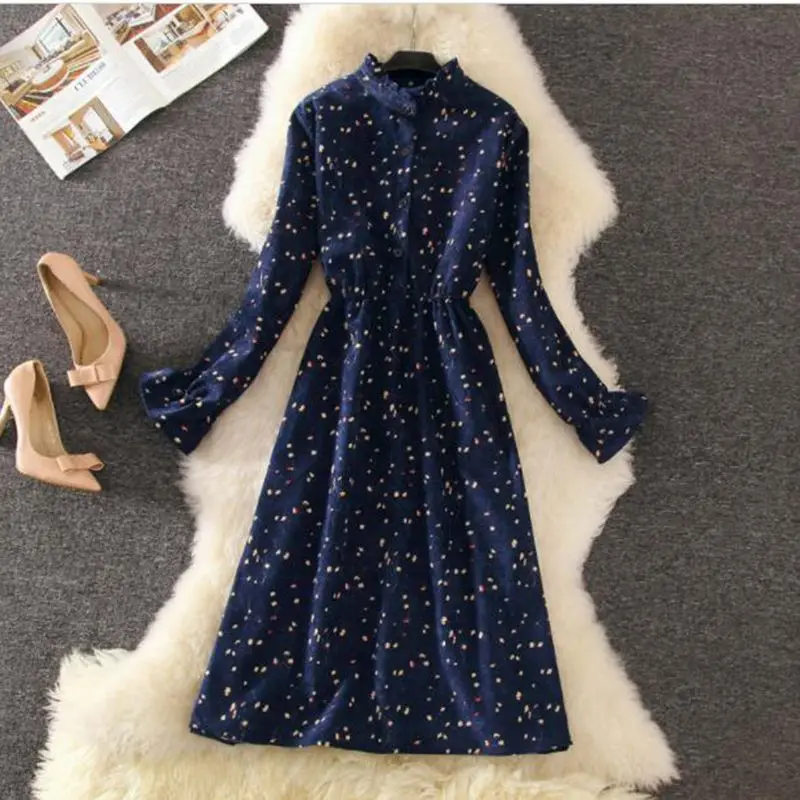 Women Autumn Fashion Casual 100% Cotton Clothing Mori Vintage Loose Style Corduroy Print Floral Cute Long-Sleeve Blue Dress
Women Autumn Fashion Casual 100% Cotton Clothing Mori Vintage Loose Style Corduroy Print Floral Cute Long-Sleeve Blue Dress