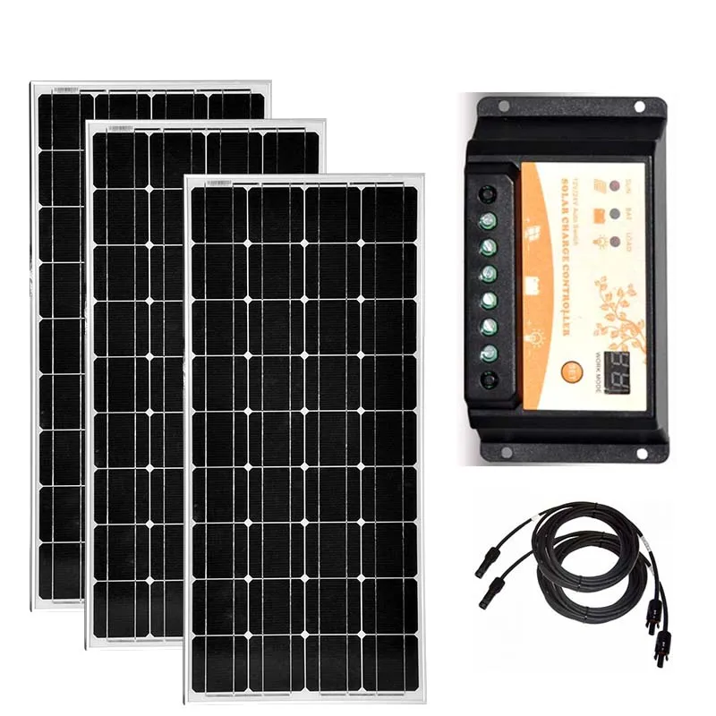 

Solar Panel 12v 100w 3Pcs Panneaux Solaire 300w Solar Battery Charger Solar Charge Controller 12v/24v 20A Motorhome Caravan Car
