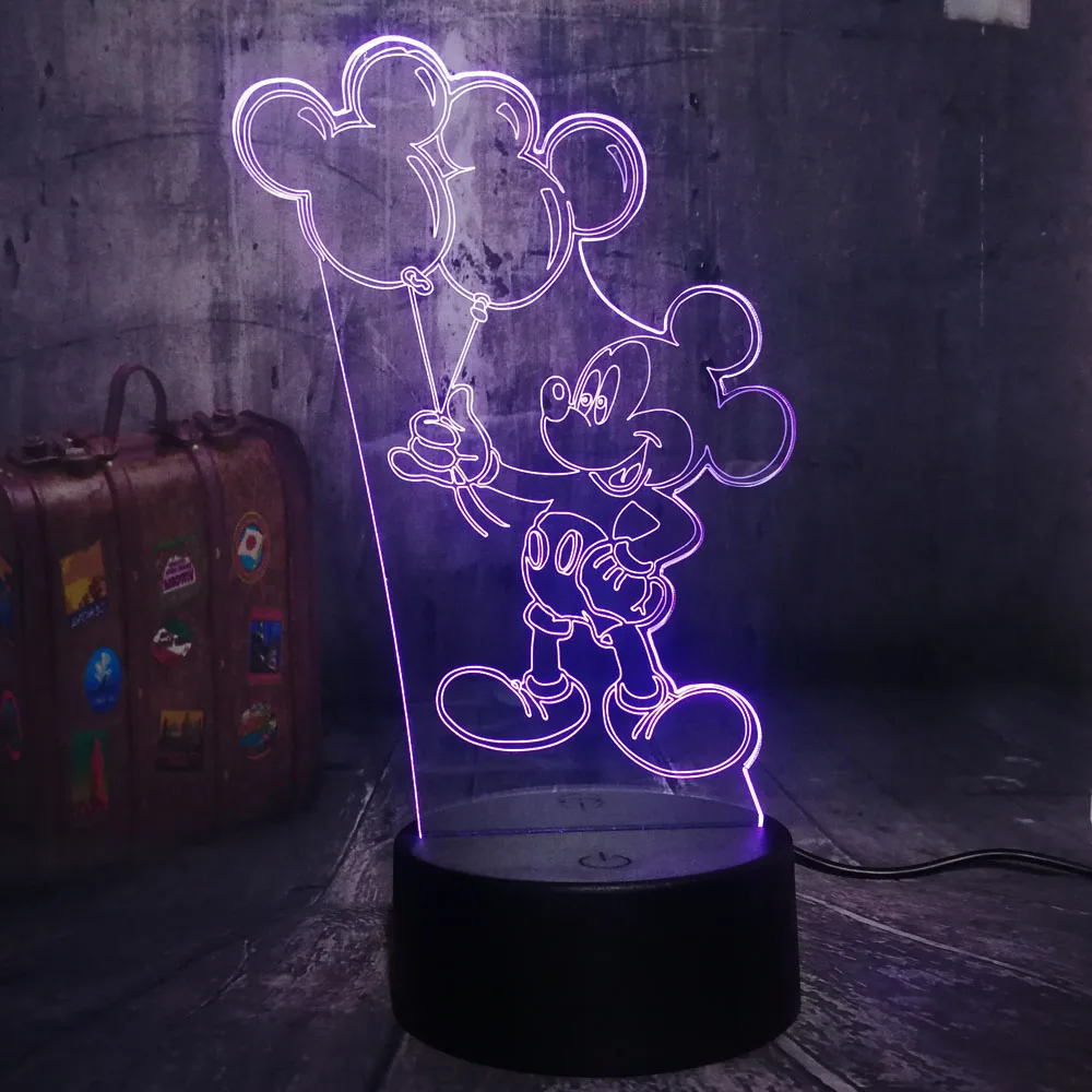 Night Lights Cartoon Mickey Mouse 3d Illusion Rgb 7 Color Usb Led