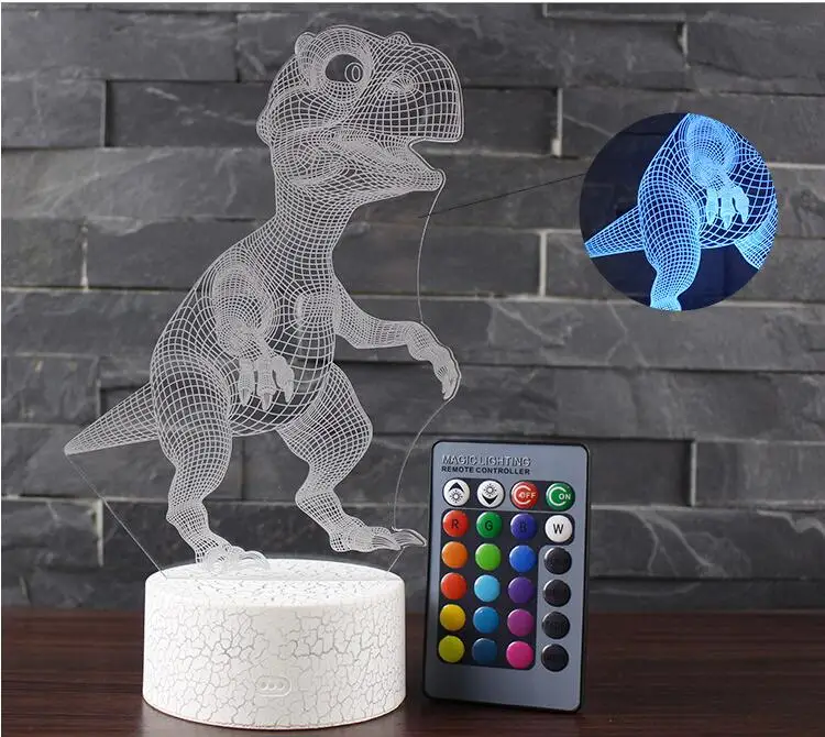 3D иллюзия Светодиодная лампа динозавр 7 цветов украшение животное ночник