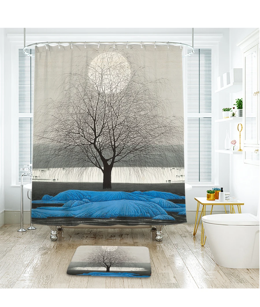 Moon Night Shower Curtain Waterproof Polyester Fabric 180x180cm Shower Curtain And 40x60cm Bath Floor Mat For The Bathroom 13