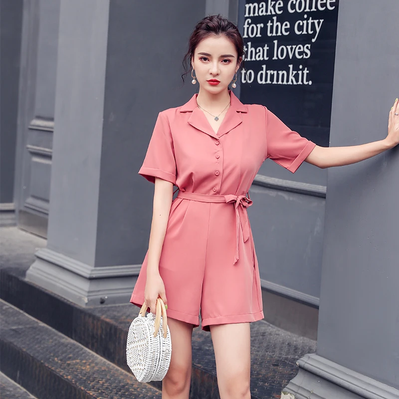 Elegant Short Sleeve Playsuit Romper Women V-neck Lace Up Single-breasted Short Jumpsuit Female High Waist Summer Casual Overall
Elegant Short Sleeve Playsuit Romper Women V-neck Lace Up Single-breasted Short Jumpsuit Female High Waist Summer Casual Overall