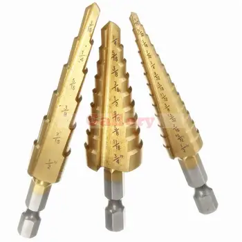 2 Sets Lot 3pcs Hss Step Drills 1/4 Inch Hex Shank Titanium Coated Bit 1 Drill Bit