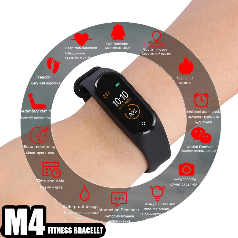 2019 New band 4 Color Screen M4 Smart Bracelet Heart Rate Monitor Calories Waterproof IP67 Smart Band pk m3 m2 For Android IOS
2019 New band 4 Color Screen M4 Smart Bracelet Heart Rate Monitor Calories Waterproof IP67 Smart Band pk m3 m2 For Android IOS