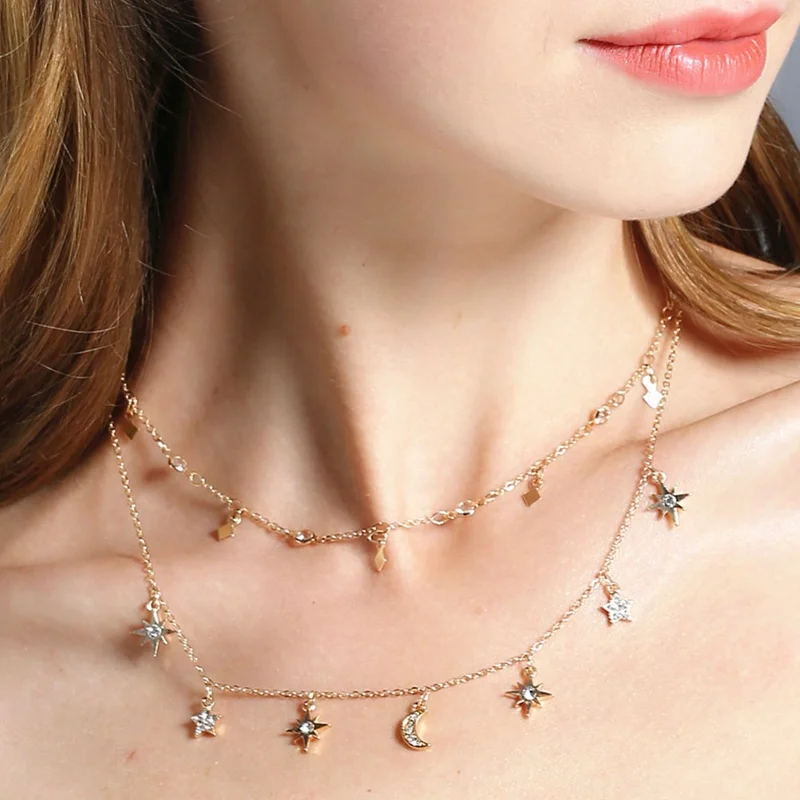Popular Multi-element Combination Crystal Stars Moon Pendant Clavicle Chain Double Layer Female Clavicle Chain Pendant Necklace
Popular Multi-element Combination Crystal Stars Moon Pendant Clavicle Chain Double Layer Female Clavicle Chain Pendant Necklace