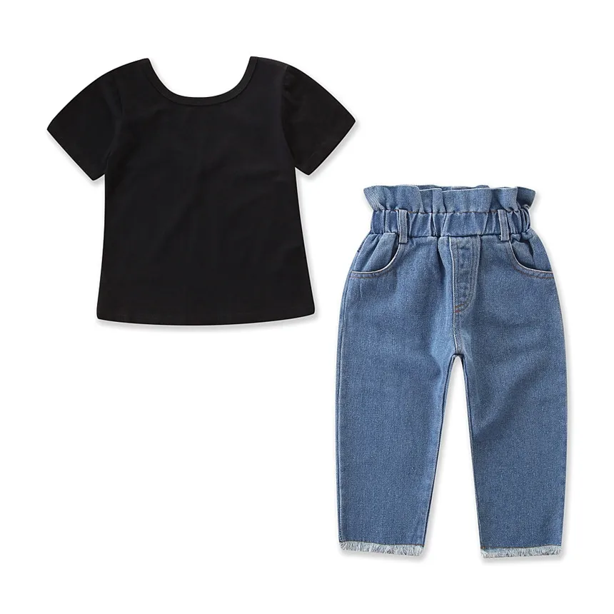 Toddler Girls Summer Clothing Set Black T-shirt+jeans Elastic Waist Pants 2pcs Baby Girl Clothes Kids Fashion Outfits Size 1-5Y
Toddler Girls Summer Clothing Set Black T-shirt+jeans Elastic Waist Pants 2pcs Baby Girl Clothes Kids Fashion Outfits Size 1-5Y