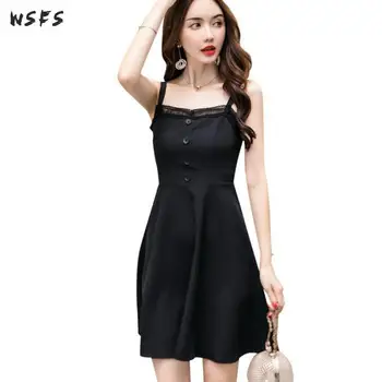 Summer Dresses Black Spaghetti Strap Sleeveless Womens Dress Office Elegant Bodycon Button Sexy Party Midi Aline Sundress 2018
Summer Dresses Black Spaghetti Strap Sleeveless Womens Dress Office Elegant Bodycon Button Sexy Party Midi Aline Sundress 2018