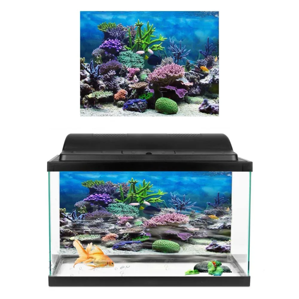 

3D Effect Blue Fresh Sea Background Aquarium Ocean Landscape Poster Fish Tank Aquarium Artificial Grass Sticker Fish Tank Decor