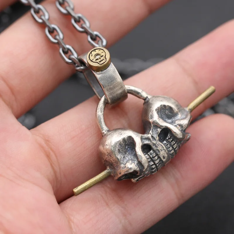 

Wholesale S925 Sterling Silver Thai Silver Retro Old Alpine Long Pendant Skull Bone Exaggerated Alternative Pendant