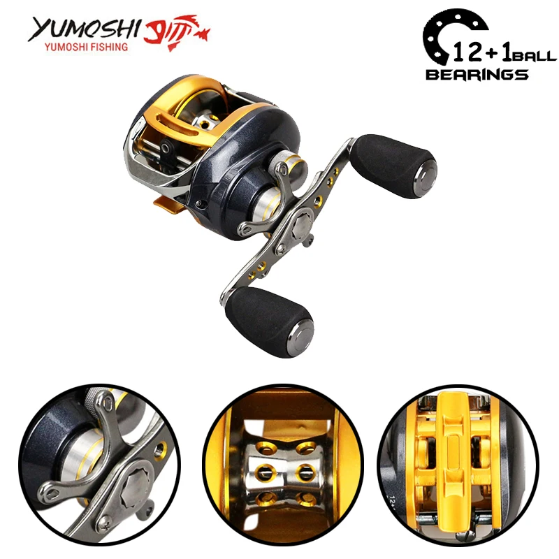 Yumoshi 12+1BB Aluminum alloy Fishing Reels Water Drop Wheel Left / Right Hand Metal Luya Fishing Reel Carretilha pesca 
Yumoshi 12+1BB Aluminum alloy Fishing Reels Water Drop Wheel Left / Right Hand Metal Luya Fishing Reel Carretilha pesca