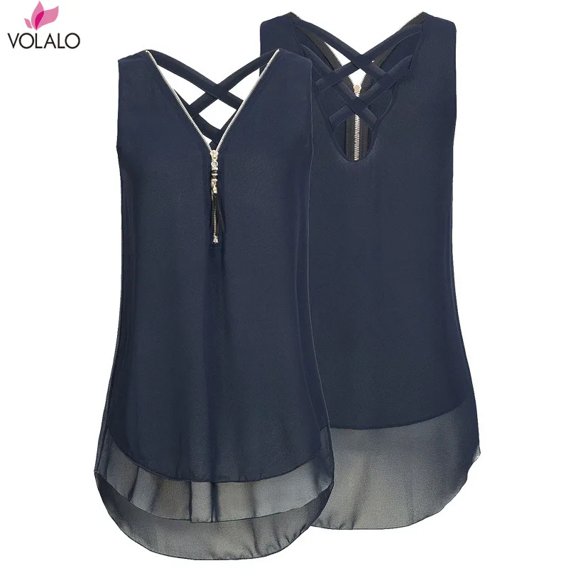 VOLALO Popular Style Women Shirts Casual Chiffon Blouse Slim Tops V-collar Sleeveless Zipper Cross Belt Bandage Loose Vest
VOLALO Popular Style Women Shirts Casual Chiffon Blouse Slim Tops V-collar Sleeveless Zipper Cross Belt Bandage Loose Vest