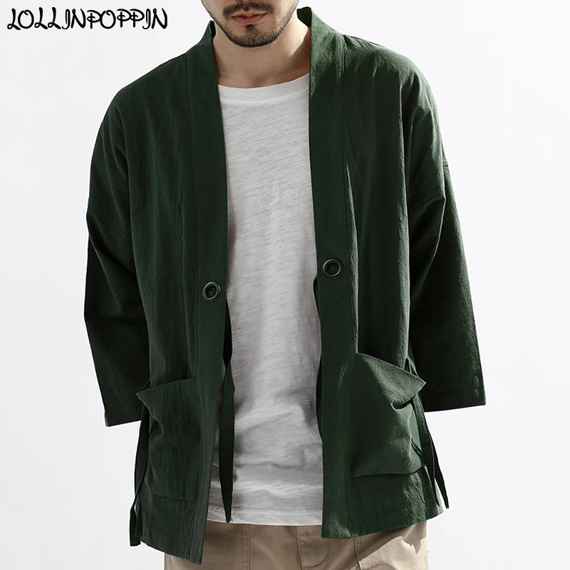 High Street Men Kimono Coat Spring Jacket Three Quarter Sleeve Cotton & Linen Harajuku Japan Style Mens Cardigan Outerwear 
High Street Men Kimono Coat Spring Jacket Three Quarter Sleeve Cotton & Linen Harajuku Japan Style Mens Cardigan Outerwear