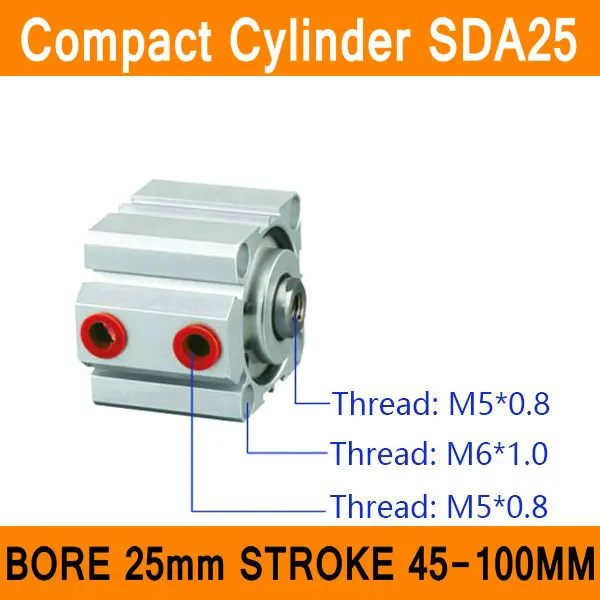 

SDA25 Cylinder SDA Series Bore 25mm Stroke 45-100mm Compact Air Cylinders Dual Action Air Pneumatic Cylinders ISO