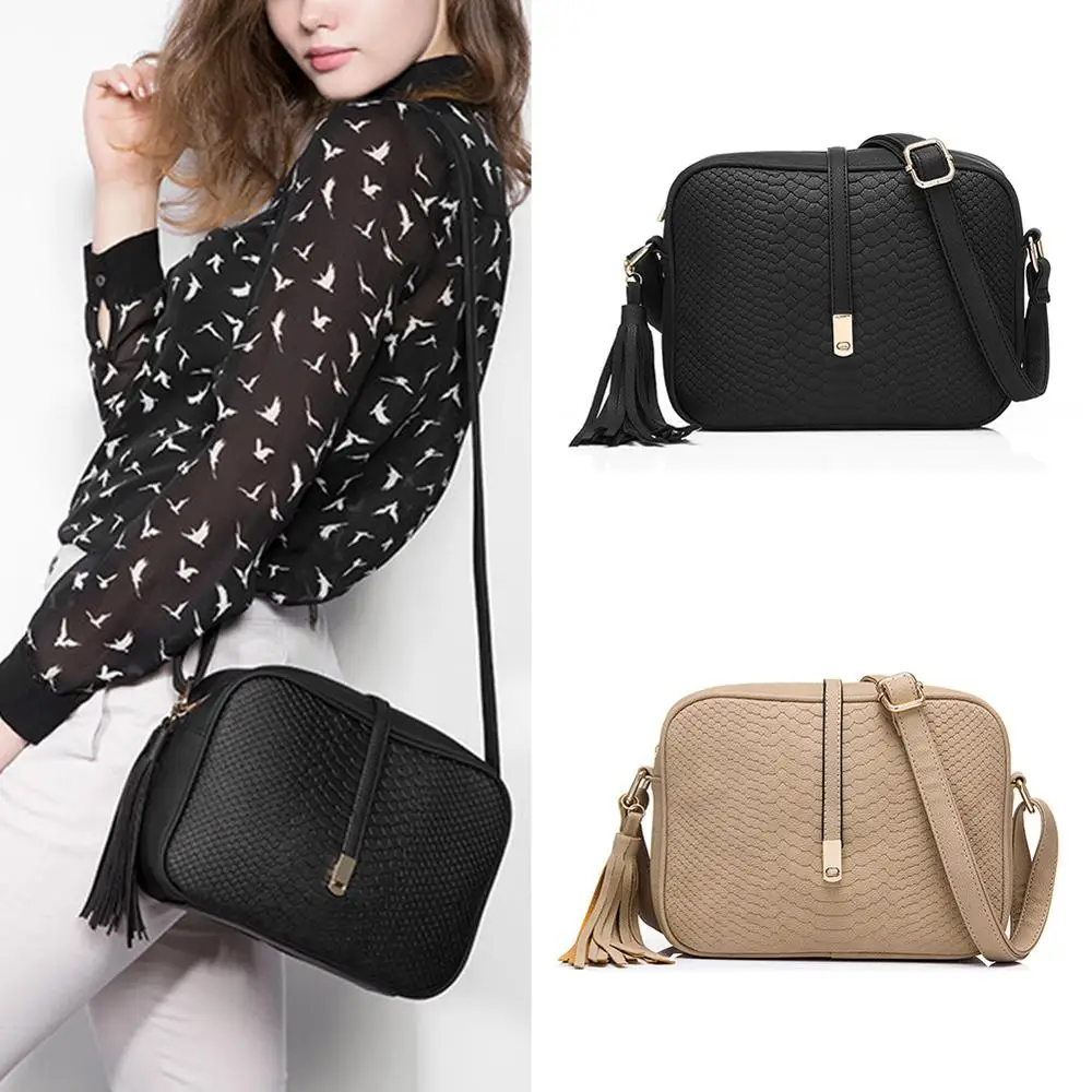 

Fashion Women Shoulder Bag Rhomboids Embossing Leisure Female Leather Bags Tassel Black Bag Handbag