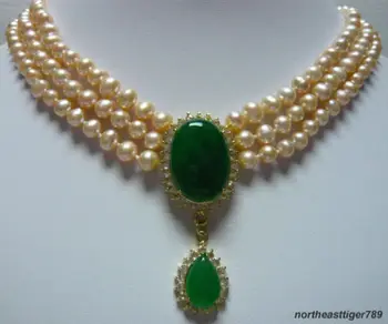 bjc 000614 3 Rows Pink Pearl Emerald Jade 18KGP Crystal Pendant Necklace 
bjc 000614 3 Rows Pink Pearl Emerald Jade 18KGP Crystal Pendant Necklace
