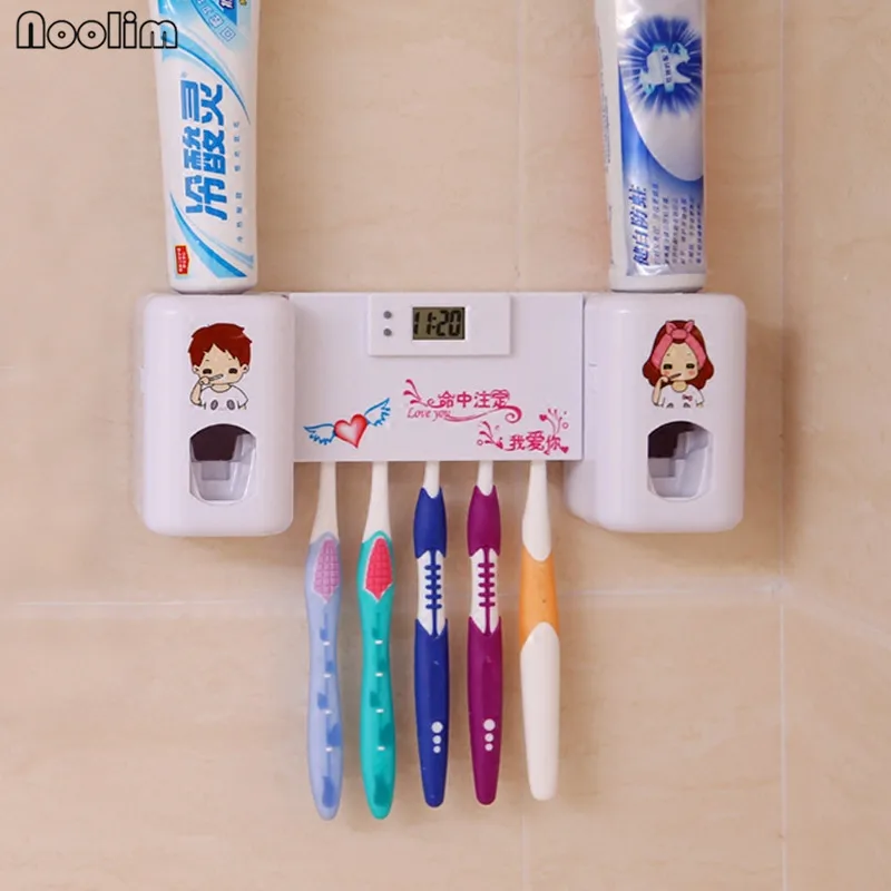 NOOLIM 1Pcs 2 in 1 Automatic Toothpaste Dispenser with 5 Toothbrush Holder Set Wall Mount Rack Stand With Clock
NOOLIM 1Pcs 2 in 1 Automatic Toothpaste Dispenser with 5 Toothbrush Holder Set Wall Mount Rack Stand With Clock
