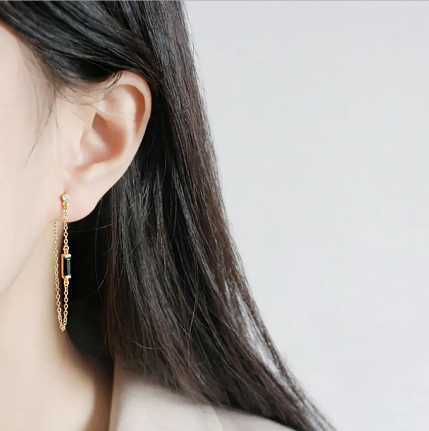 Hot fashion 100% 925 sterling silver black cz long Tassel Earrings female simple love Earrings personality long chain earring
Hot fashion 100% 925 sterling silver black cz long Tassel Earrings female simple love Earrings personality long chain earring