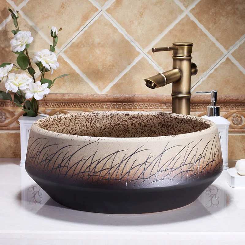 

China Painting Ceramic Painting Art Lavabo Bathroom Vessel Sinks Round counter top wash sink ceramic painted hand basin