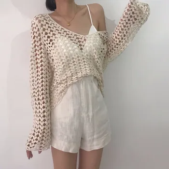 Women Heart Sexy Hollow Out Summer Beach Blouse Casual Crochet Knitted Blouse Shirts Long Sleeve V-neck Solid Pullover Tops
Women Heart Sexy Hollow Out Summer Beach Blouse Casual Crochet Knitted Blouse Shirts Long Sleeve V-neck Solid Pullover Tops