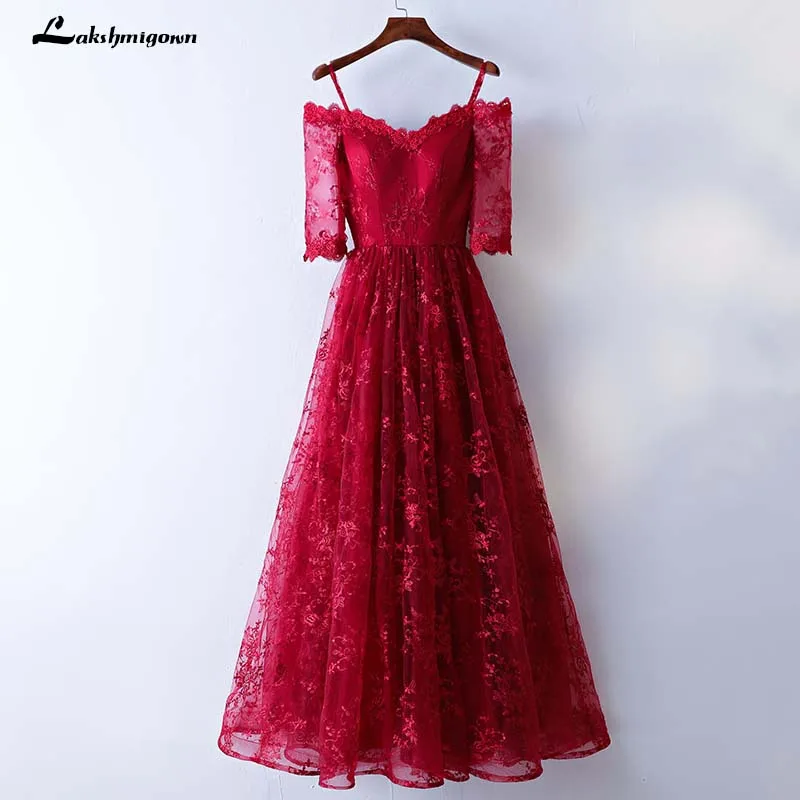 Boat Neck Red Evening Dresses Prom Cap Sleeve lace Gown Long Robe de Soiree | Свадьбы и торжества