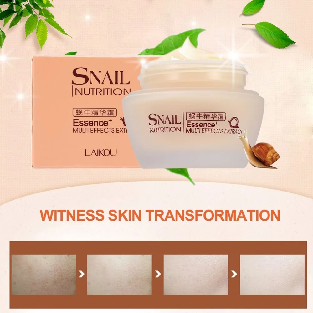 LAIKOU Face Care Essence Nutrition Snail Cream Moisturizing Anti-Aging Anti Wrinkle Day Cream Multi-Effects Extract 2018 Summer
LAIKOU Face Care Essence Nutrition Snail Cream Moisturizing Anti-Aging Anti Wrinkle Day Cream Multi-Effects Extract 2018 Summer