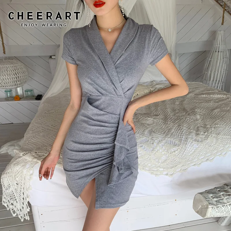 Cheerart Wrap Dress V Neck Bodycon Tight Dress Women Summer Tunic Short Dress Ladies Black Grey Midi Dress Clothes
Cheerart Wrap Dress V Neck Bodycon Tight Dress Women Summer Tunic Short Dress Ladies Black Grey Midi Dress Clothes
